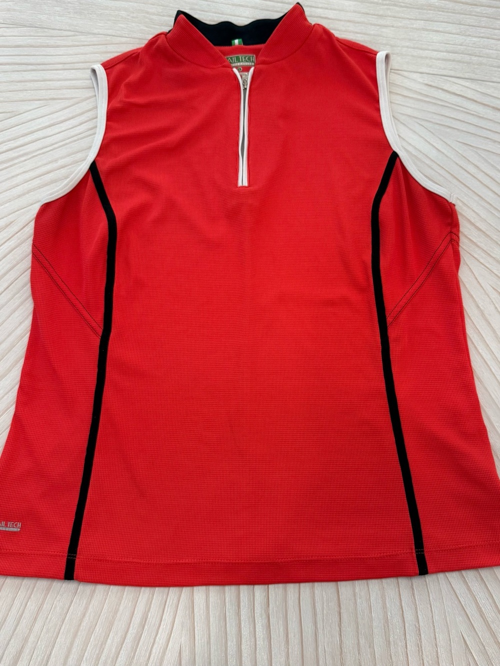 Tail Red Sleeveless Zip Mock Neck Tank with Black Piping